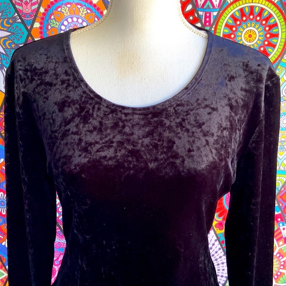Vintage 1980s Black Velvet Bodysuit Sz 12 - Picture 4 of 6